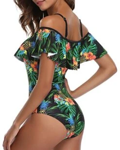 Ruffled Retro Bathing Suit Flounce Printed Swimwear Off Shoulder One Piece Swimsuit-Black Pineapple 6 Ruffled Retro Bathing Suit Flounce Printed Swimwear Off Shoulder One Piece Swimsuit-Black Pineapple -Bikini Beach Shop 51gt5rfXvYL