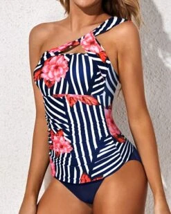 Tankini Bathing Suits For Women One Shoulder Swim Top And Shorts Swimsuits-Blue Floral -Bikini Beach Shop 51hAPMAscES e3d1c5d1 39e1 4e13 b2ae d9e004d6d5c9