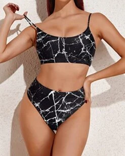 Tummy Control High Waisted Bikini Sporty Scoop Neck Swimsuits-Black Marble 7 Tummy Control High Waisted Bikini Sporty Scoop Neck Swimsuits-Black Marble -Bikini Beach Shop 51hCtvU8qRL