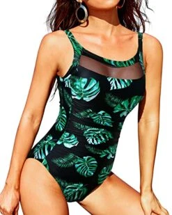 Chic And Flirty Ruched Tummy Control Swimwear-Black And Green Leaf -Bikini Beach Shop 51hITvWxsZL 8452e49c 8c74 4f4c 91b2 ccde790b12e2