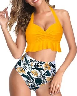 Halter Neck Two Piece Bikini Womens Tummy Control Swimsuits-Yellow Floral -Bikini Beach Shop 51iH4Xkb7IL 5a228850 5d9a 400d bc45 9f1aedbe2fd1