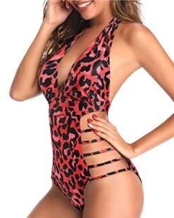 Open Back Cutout Plunge V Neck Halter Bathing Suits-Red Leopard -Bikini Beach Shop 51iizck 6GL c05ea878 1114 424b 856c 9372091691db
