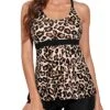 Flattering Tummy Control Tankini Boyshorts Swimsuit-Black And Leopard