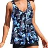 Full Coverage Tankini Tops Shorts And Boyshorts-Black Floral