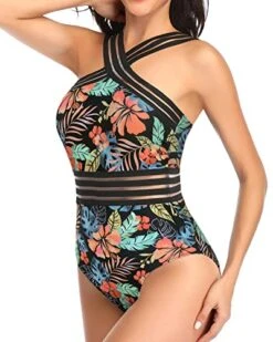 Flattering Slimming Silhouette Sexy One Piece Swimsuits-Black Red Flower -Bikini Beach Shop 51lm5KTOTkL