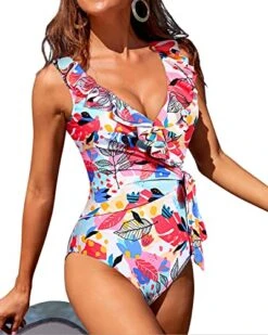 Chic High Waist Tummy Control Wrapped One Piece Swimsuits For Women-Colorful Leaves -Bikini Beach Shop 51mQ3P2XsYL 0f3b8ba9 a741 44d5 851f 479645cb11e0