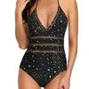 Elegant Curves Accentuating Monokini Halter One Piece Swimsuits-Gold Stars