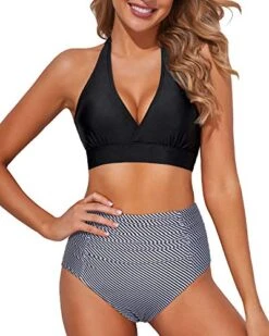 Sexy Halter Push Up Bikini Set Swimsuits Women's Bikini Swimsuits-Black Stripe