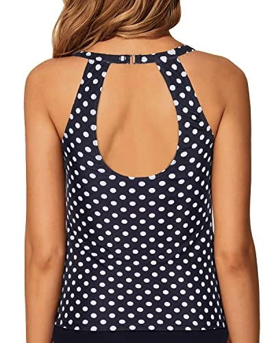 Flattering Halter Bathing Suit Top High Neck Tankini Top-Black Dot 2 Flattering Halter Bathing Suit Top High Neck Tankini Top-Black Dot - Image 2