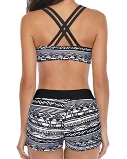 Sports Bra & Shorts Athletic 3 Piece Swimsuits-Black Tribal -Bikini Beach Shop 51obsz3AYnL