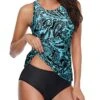 Two Piece Tankini Swimsuits High Neck Halter 2 Piece Bathing Suits-Blue Paisley