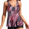 Slimming Flyaway Tankini Tops Shorts And Boyshorts-Pink Stripe