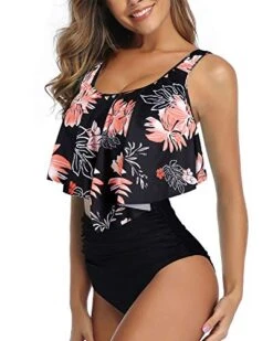 Conservative And Flirty Two Piece Bikini For Women-Black Orange Floral -Bikini Beach Shop 51qEq HI0mL 47bd9a2f d587 4076 b864 901fb652c7eb