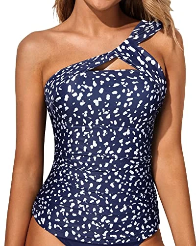 Flattering Ruched Bathing Suit Top Tummy Control Swim Tops-Navy Blue Dot 1 Flattering Ruched Bathing Suit Top Tummy Control Swim Tops-Navy Blue Dot
