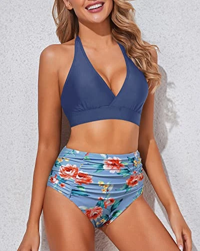Tummy Control Push Up Halter Bikini Set For Women High Waisted Two Piece Swimsuits 3 Tummy Control Push Up Halter Bikini Set For Women High Waisted Two Piece Swimsuits - Image 3