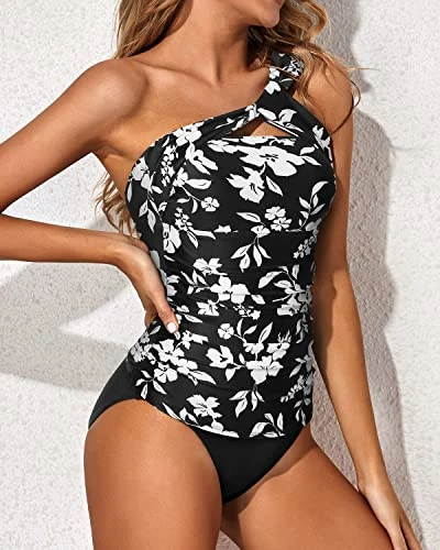 Supportive Padded Bra 2 Piece Tankini Bathing Suits For Women Shorts-Black Floral 2 Supportive Padded Bra 2 Piece Tankini Bathing Suits For Women Shorts-Black Floral - Image 2