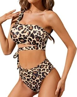 Chic Two Piece One Shoulder Tie Waisted Bikini Set High Cut Bottoms-Leopard -Bikini Beach Shop 51rs8TPXjwL