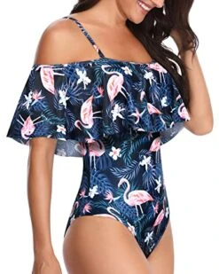 Eye-Catching Off Shoulder Ruffle One Piece Bathing Suit-Blue Flamingo 6 Eye-Catching Off Shoulder Ruffle One Piece Bathing Suit-Blue Flamingo -Bikini Beach Shop 51ssstL8hpL