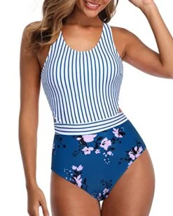 Teen Girls Tummy Control Cutout Bathing Suit-Blue Floral -Bikini Beach Shop 51uPMuaunaL