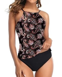 Sexy High Neck Ruched Tankini Swimsuit For Women-Black Tribal -Bikini Beach Shop 51xC15ZmXLL