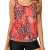 Women High Waisted Boyshort Tankini Bottoms Bathing Suits-Red Floral