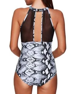 Ruched High-Neck Mesh Swimsuit Plunging Back For Women-Black And White Snake Print -Bikini Beach Shop 51zbN O1rGL 0678ecf3 d22c 47f6 8236 51f33d0a31fc